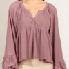 Notched Balloon Sleeve Peplum Blouse