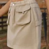 Pocketed Elastic Waist Denim Skirt