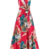 Slit Tied Printed Surplice Dress