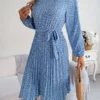 Ditsy Floral Tie Waist Pleated Dress