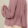 Notched Balloon Sleeve Peplum Blouse