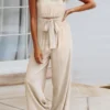 Tied Cutout Tube Wide Leg Jumpsuit