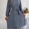 Ditsy Floral Tie Waist Pleated Dress