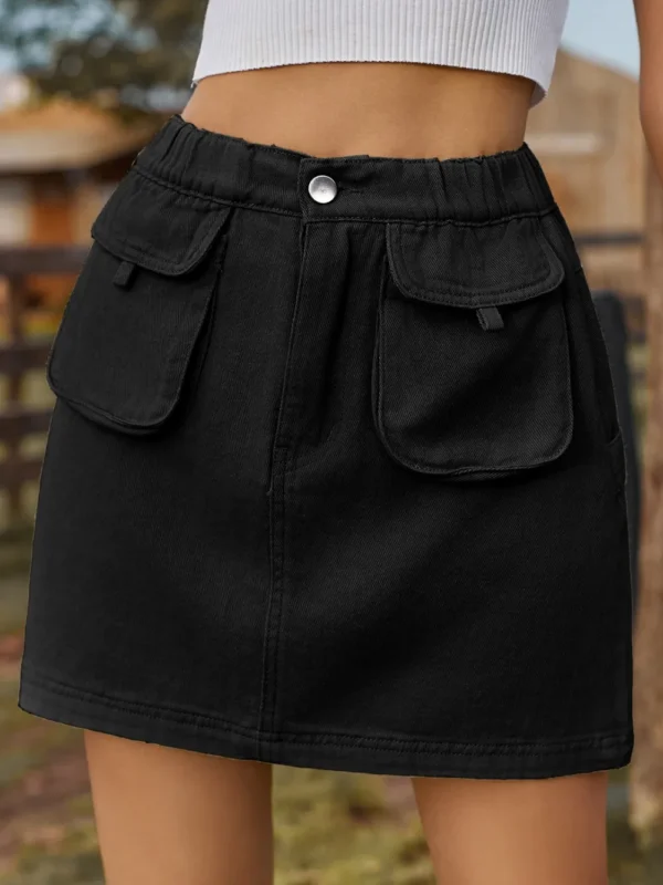 537464758 Pocketed Elastic Waist Denim Skirt
