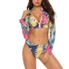 Printed Zip Up Three-Piece Swim Set