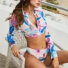 Printed Zip Up Three-Piece Swim Set