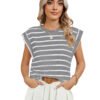 Striped Round Neck Cap Sleeve T-Shirt