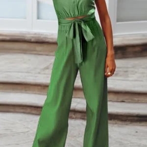 Tied Cutout Tube Wide Leg Jumpsuit