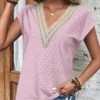 Eyelet V-Neck Cap Sleeve Blouse