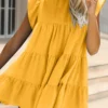 Ruched Round Neck Cap Sleeve Mini Dress