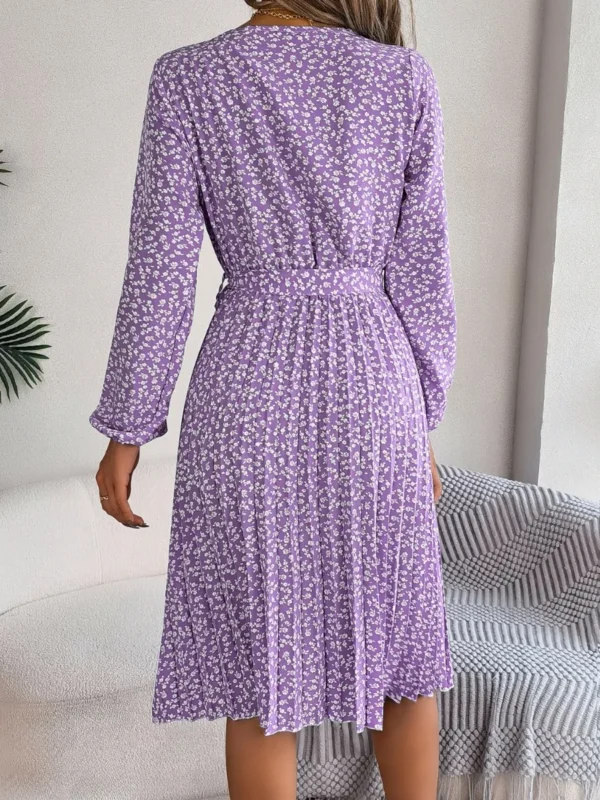 537464887 Ditsy Floral Tie Waist Pleated Dress