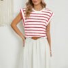 Striped Round Neck Cap Sleeve T-Shirt