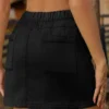 Pocketed Elastic Waist Denim Skirt