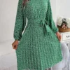 Ditsy Floral Tie Waist Pleated Dress