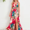 Slit Tied Printed Surplice Dress