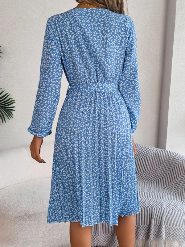537464871 Ditsy Floral Tie Waist Pleated Dress
