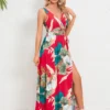 Slit Tied Printed Surplice Dress