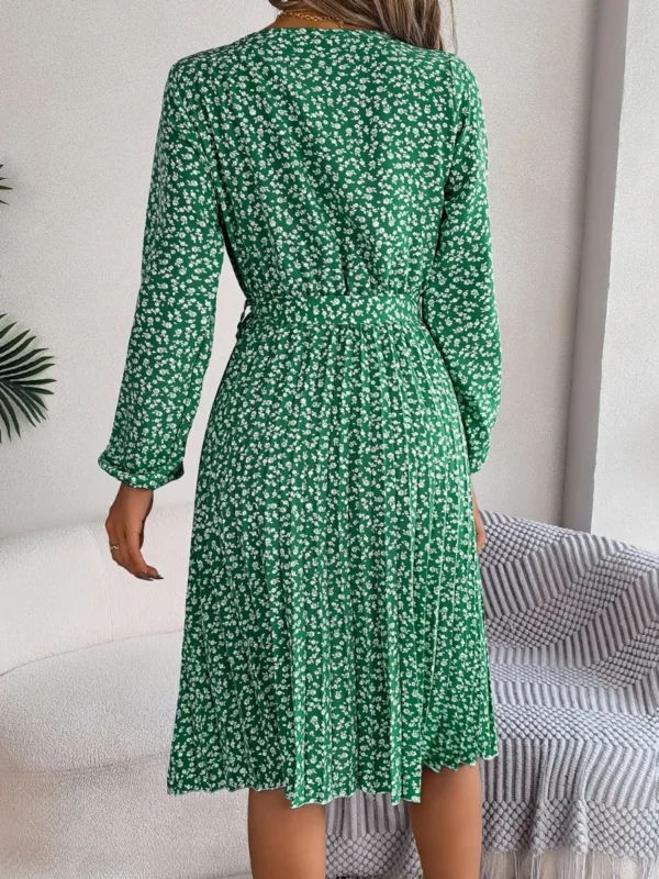 537464892 Ditsy Floral Tie Waist Pleated Dress
