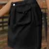 Pocketed Elastic Waist Denim Skirt