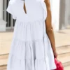 Ruched Round Neck Cap Sleeve Mini Dress