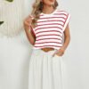Striped Round Neck Cap Sleeve T-Shirt