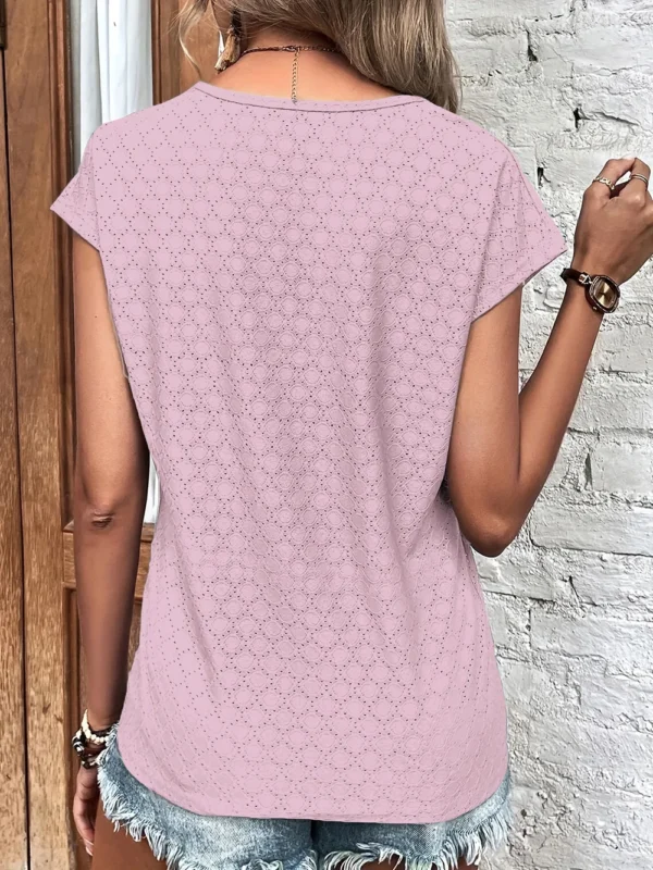 537464788 Eyelet V-Neck Cap Sleeve Blouse