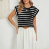Striped Round Neck Cap Sleeve T-Shirt