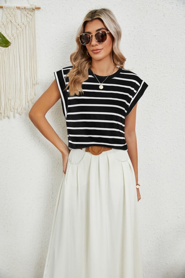 537464808 Striped Round Neck Cap Sleeve T-Shirt