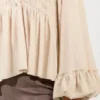 Notched Balloon Sleeve Peplum Blouse