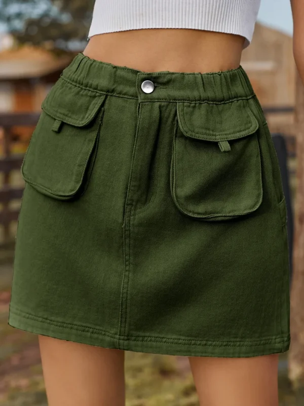 537464751 Pocketed Elastic Waist Denim Skirt