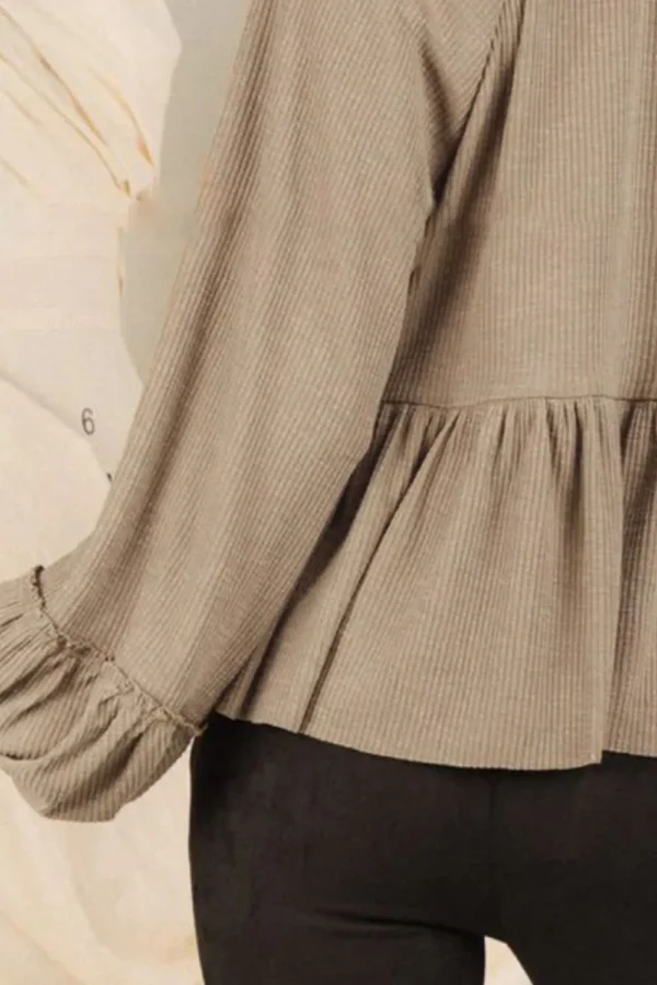 537464780 Notched Balloon Sleeve Peplum Blouse
