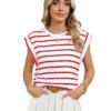 Striped Round Neck Cap Sleeve T-Shirt