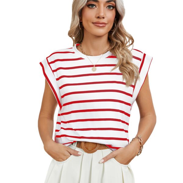 537464802 Striped Round Neck Cap Sleeve T-Shirt