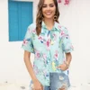 Printed Collared Neck Short Sleeve Shirt