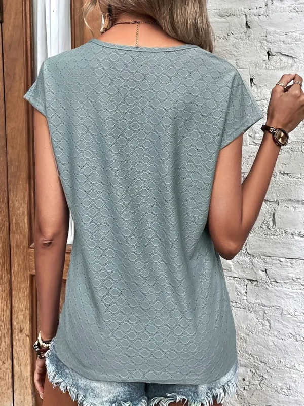 537464783 Eyelet V-Neck Cap Sleeve Blouse